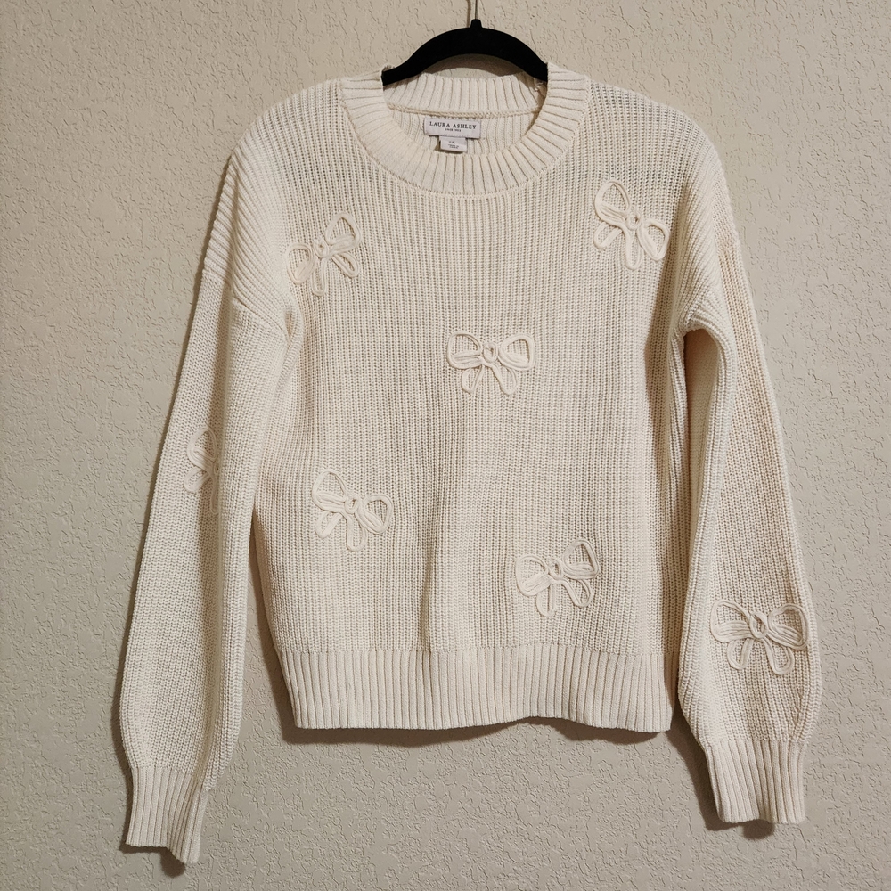 Laura Ashley Coquette Ribbed Bow Crew Neck Sweater